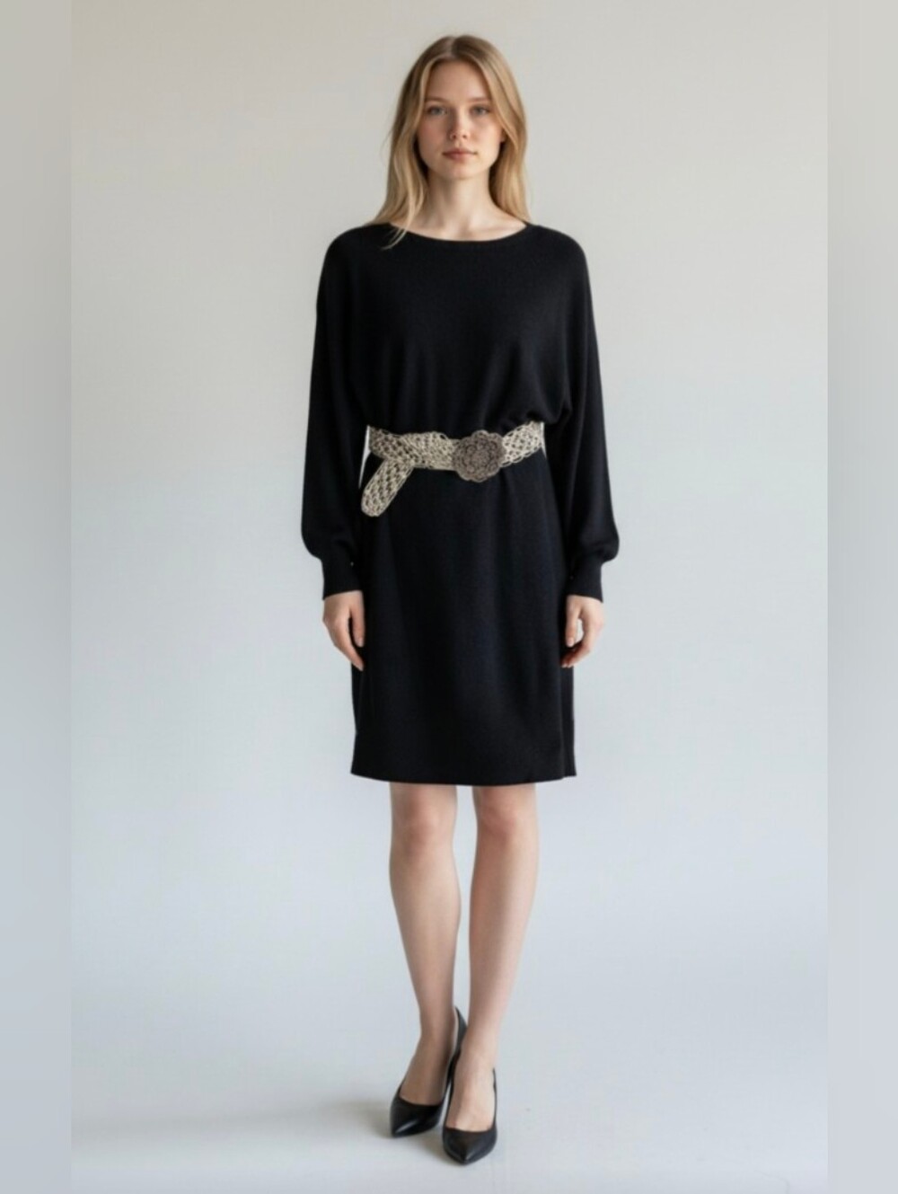 NWOT! LANE BRYANT! LUXE BLACK RIBBED KNIT, BELTED WAIST, SWEATER DRESS! SZ 18/20